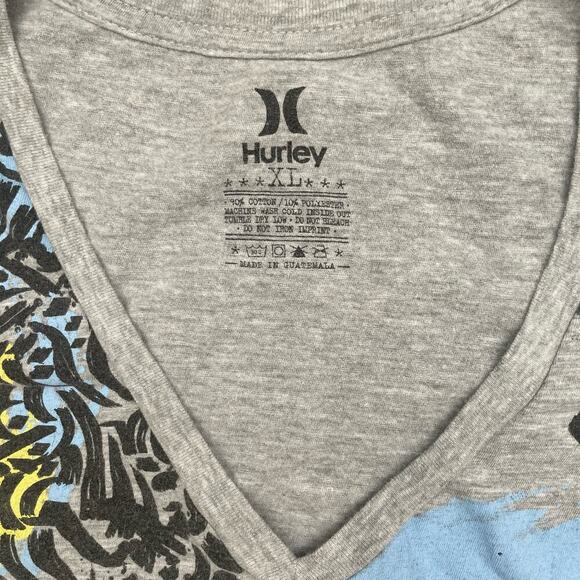Hurley Gray V Neck T Shirt Extra Large XL Short Sleeve Graphic Print Top - Picture 4 of 4